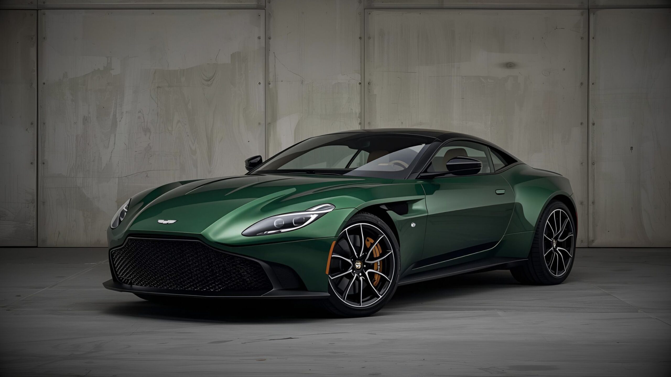 A dark green, modern Aston Martin sports coupe emphasising premium, discreet vehicle storage and luxury & high performance car insurance offered by VINTTRO Cover.