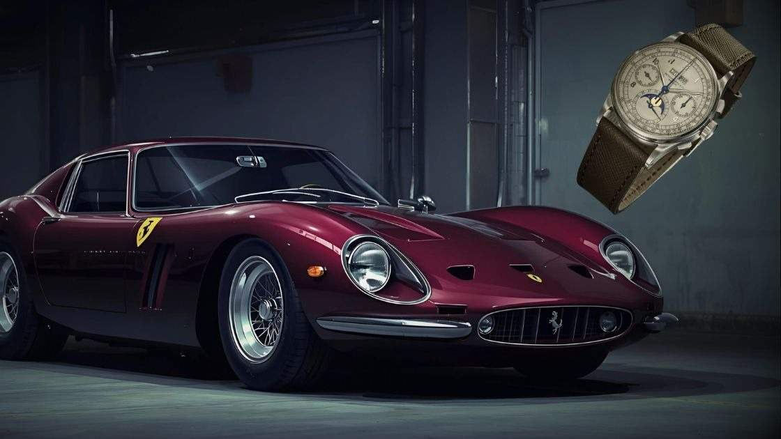 A classic Ferrari featuring the iconic Patek Philippe time piece representative of VINTTRO Cover lifestyle insurance.