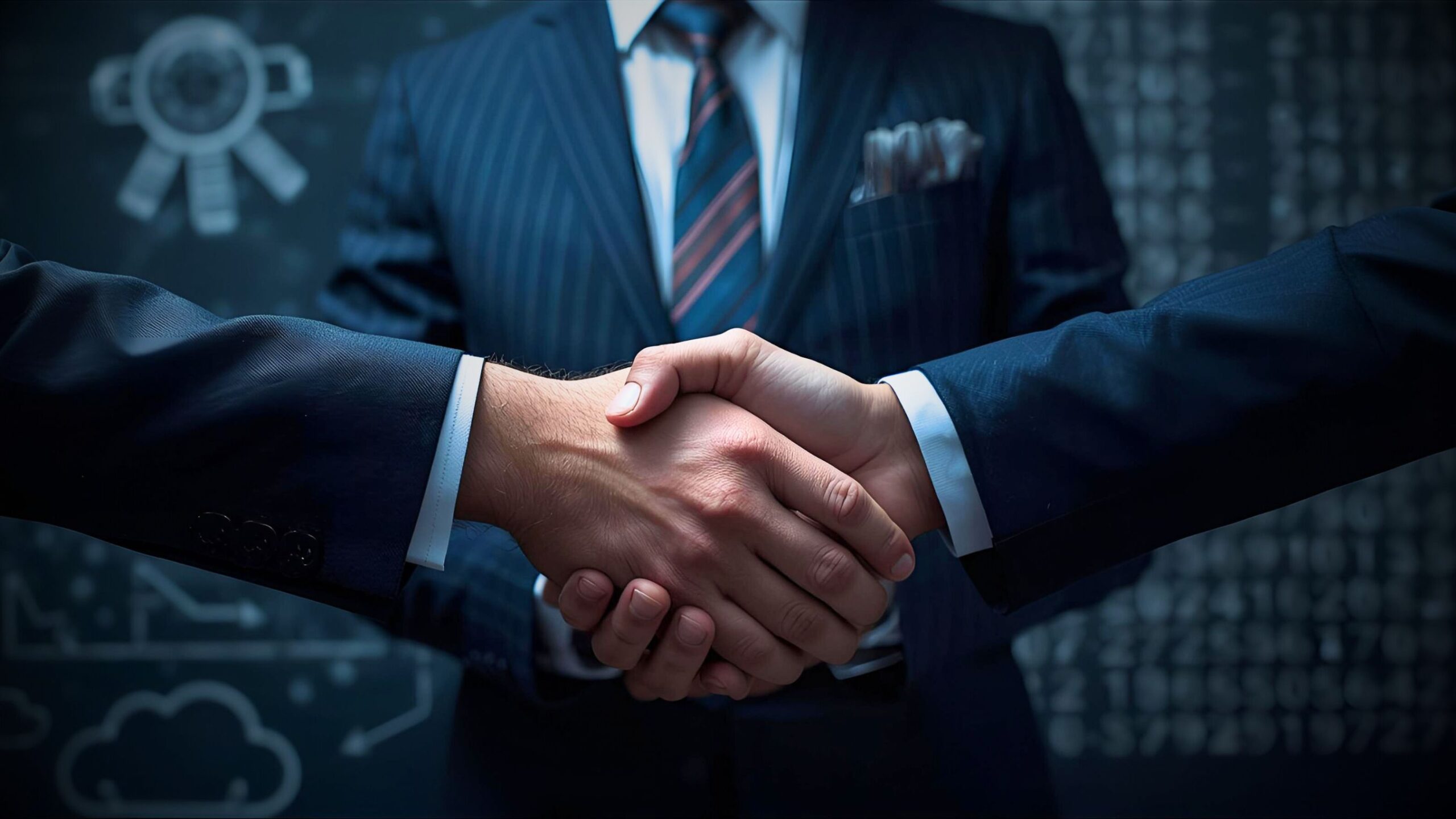 b2b Professional handshake between - business to business partners representing VINTTRO's legal service agreement and business insurance broker.