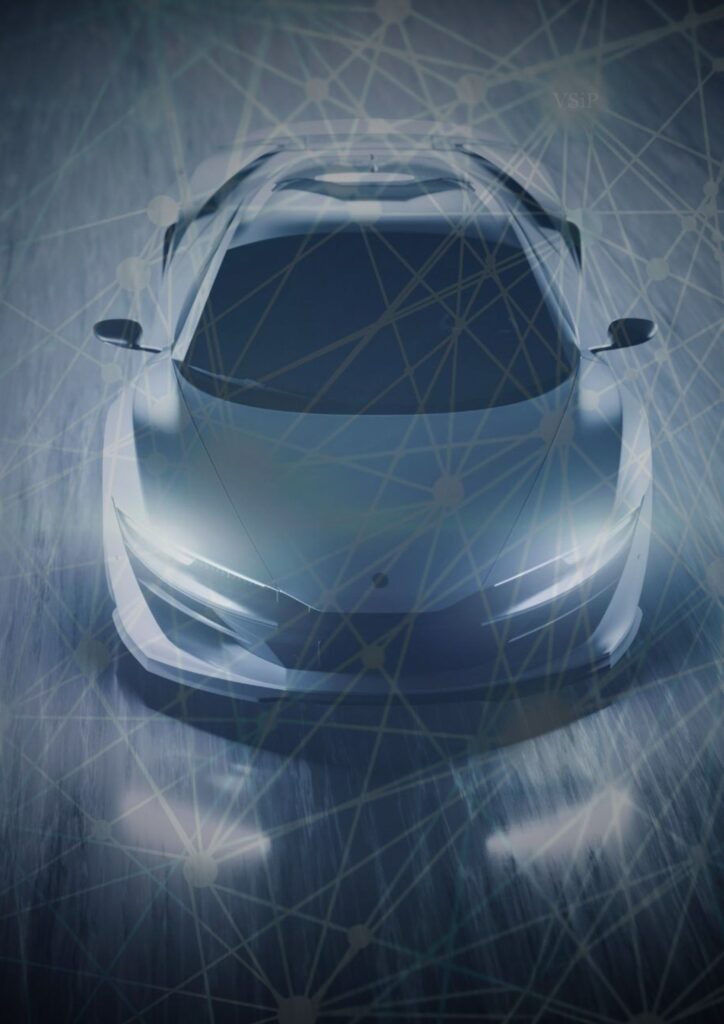 About high-tech digital interface of the VINTTRO VIsP proprietary technology platform, featuring glowing blue circular data